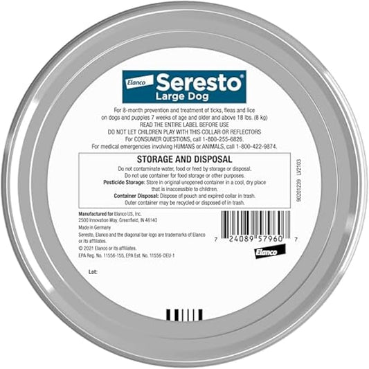 Seresto Flea & Tick Collar For Dogs Over 18 lbs., Treatment & Prevention, Vet-Recommend, 8 Month Protection