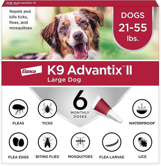 K9 Advantix II Large Dog Vet-Recommended Flea, Tick & Mosquito Treatment & Prevention  Dogs 21 - 55 lbs.  6-Mo Supply