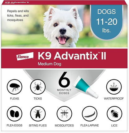 K9 Advantix II Flea and Tick Treatment for Medium Dogs 11-20lbs ,6 Doses