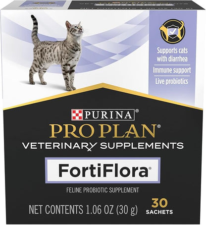 Purina Pro Plan Veterinary Supplements FortiFlora Daily Probiotics for Cats for Digestive Gut Health and Diarrhea - 30 ct. Box